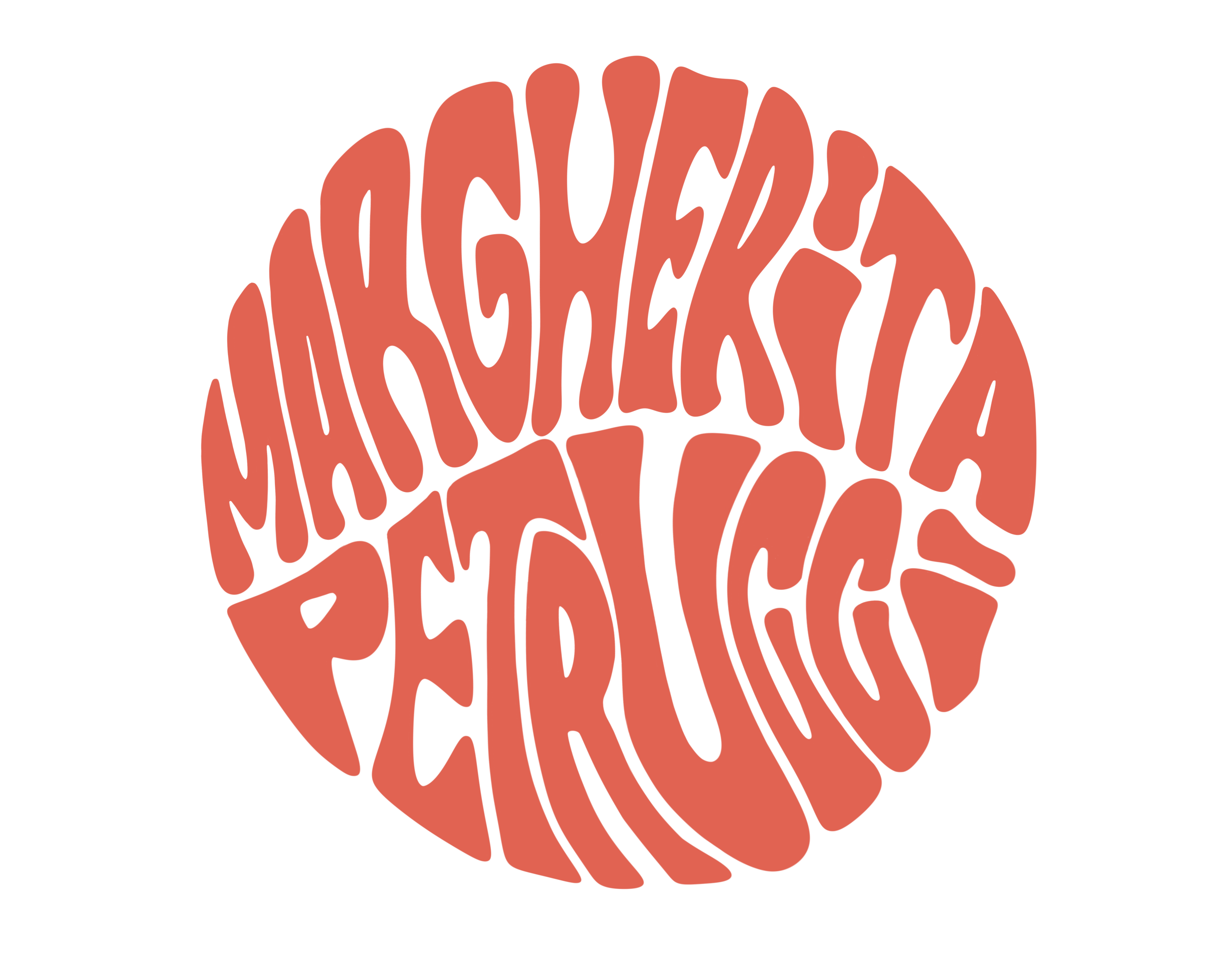 The text "Margherita Petrucci" in funky orange writing in a circle.